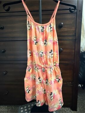 Disney Coral Minnie Mouse Tropical Print Romper NWT